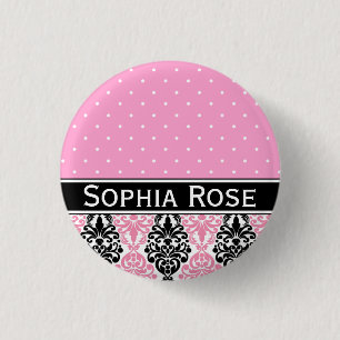 Macaron Rond 2,50 Cm Motif de Damas Polka Dot tendance avec nom