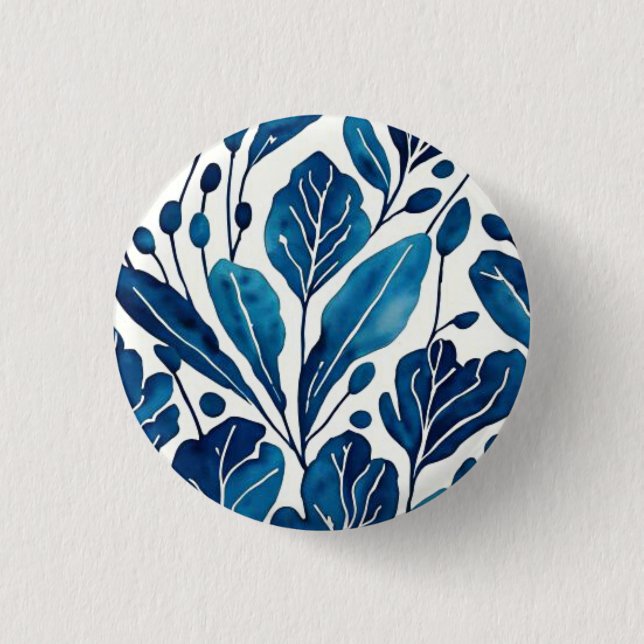 Macaron Rond 2,50 Cm Motif de fleurs bleu marine (Devant)
