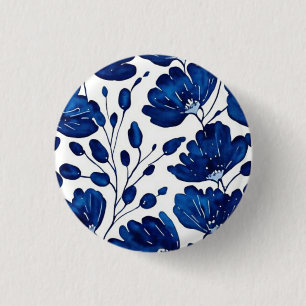 Macaron Rond 2,50 Cm Motif de fleurs bleu marine