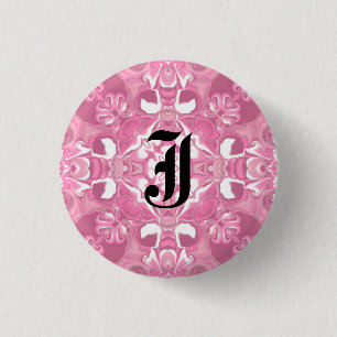 Macaron Rond 2,50 Cm Motif de kaléidoscope rose moyen Monogramme #2