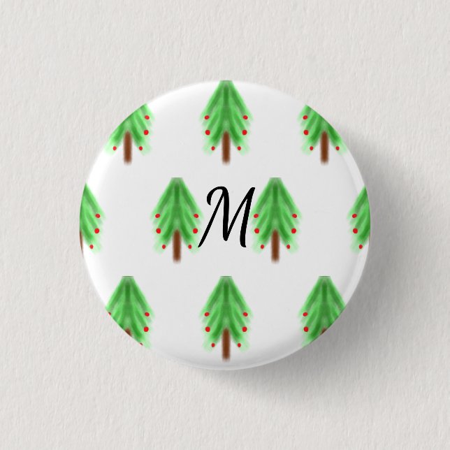 Macaron Rond 2,50 Cm Motif de Noël simple aquarelle ajouter monogramme (Devant)