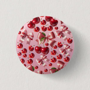 Macaron Rond 2,50 Cm Motif de nœud cerise cœur coquette personnalisé