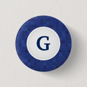 Macaron Rond 2,50 Cm Motif de pixel en mosaïque bleue monogramme person