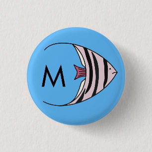 Macaron Rond 2,50 Cm Motif de poisson bleu monogramme