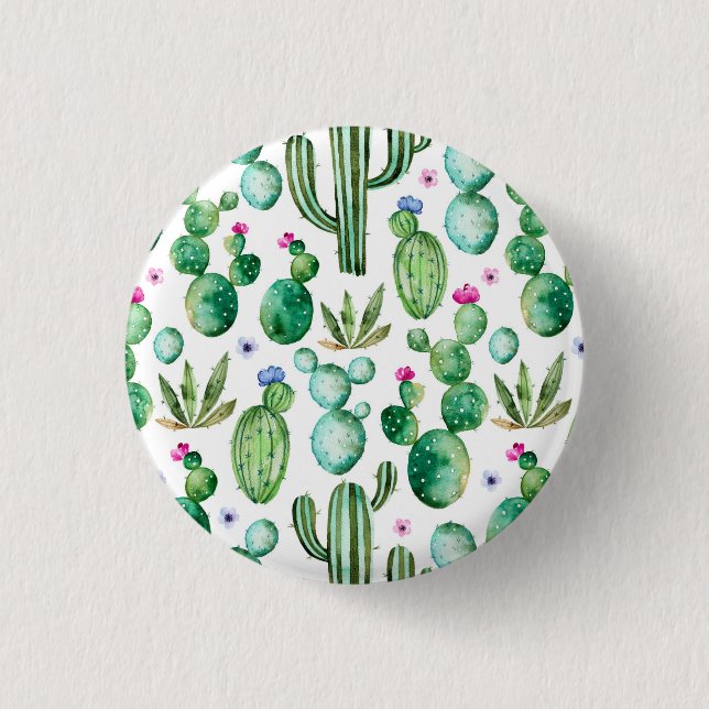 Macaron Rond 2,50 Cm Motif d'usines de cactus d'aquarelle (Devant)