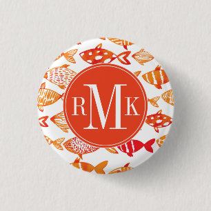 Macaron Rond 2,50 Cm Motif orange lumineux de poissons d'aquarelle