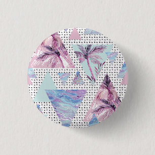 Macaron Rond 2,50 Cm Motif rose et bleu d'aquarelle de palmier
