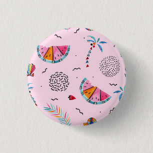 Macaron Rond 2,50 Cm Motif rose tropical de style de Memphis