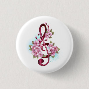 Macaron Rond 2,50 Cm Musical treble clef notes with sakura flowers