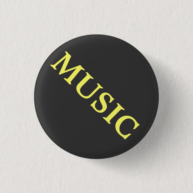 Macaron Rond 2,50 Cm Musique Bouton noir et jaune (Devant)