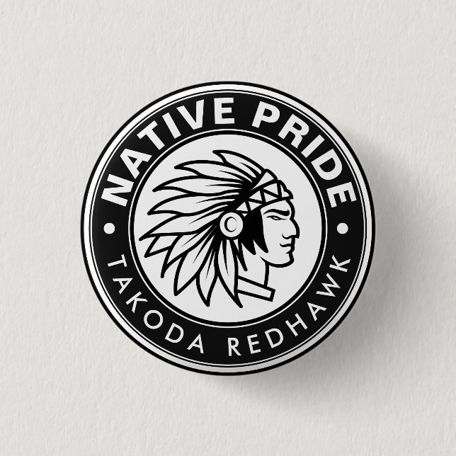 Macaron Rond 2,50 Cm Native Chief Logo Native Pride Personalized Name (Devant)