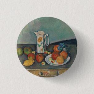 Macaron Rond 2,50 Cm Nature morte, pichet de lait et fruits sur une tab