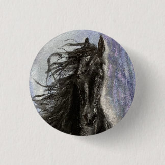 Macaron Rond 2,50 Cm NEIGE MAGIQUE Friesian Horse bouton