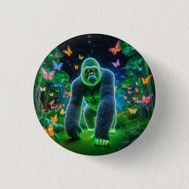 Macaron Rond 2,50 Cm Neon Gorilla la nuit (Devant)
