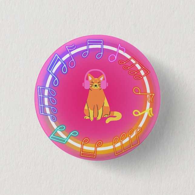 Macaron Rond 2,50 Cm Neon Music Cat (Devant)