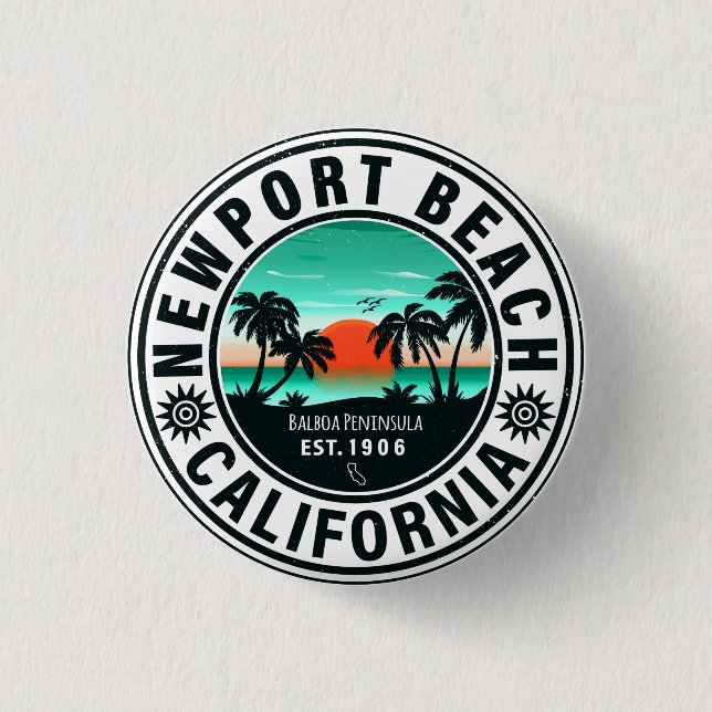 Macaron Rond 2,50 Cm Newport Beach California Retro Sunset Souvenir 80s (Devant)