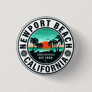Macaron Rond 2,50 Cm Newport Beach California Retro Sunset Souvenir 80s