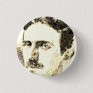 Macaron Rond 2,50 Cm Nikola Tesla Dessin À Sepia