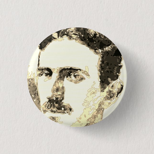 Macaron Rond 2,50 Cm Nikola Tesla Dessin À Sepia (Devant)