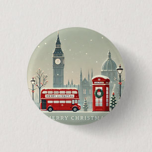 Macaron Rond 2,50 Cm Noël à Londres Big Ben et Londres festive