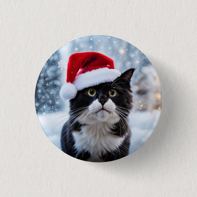 Macaron Rond 2,50 Cm Noël du chat noir et blanc (Devant)