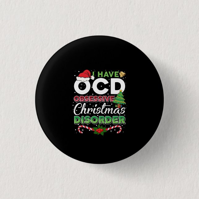 Macaron Rond 2,50 Cm Noël-OCD Obsessionnel Trouble de Noël Drôle (Devant)