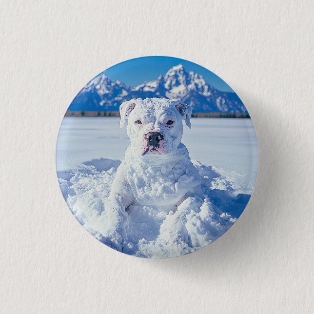 Macaron Rond 2,50 Cm Noël Pitbull Chien Snowman (Devant)