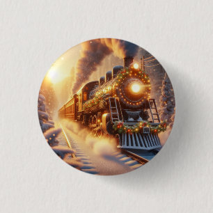 Macaron Rond 2,50 Cm Noël Train de Fêtes Vintage Hiver enneigé