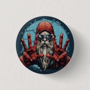 Macaron Rond 2,50 Cm Noël Vintage Santa Heavy Metal Rock and Roll