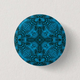 Macaron Rond 2,50 Cm Noir et bleu Vintage Bleu Fractal Kaleidoscope