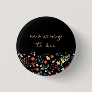Macaron Rond 2,50 Cm Noir Simple Fleur sauvage Maman À Être Baby shower