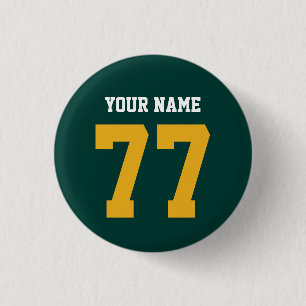 Macaron Rond 2,50 Cm Nom 77 Sports Jersey Numéro Vert et Or