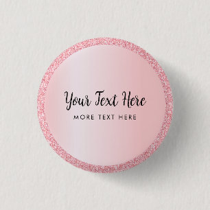 Macaron Rond 2,50 Cm Nom de texte personnalisé Rose Parties scintillant