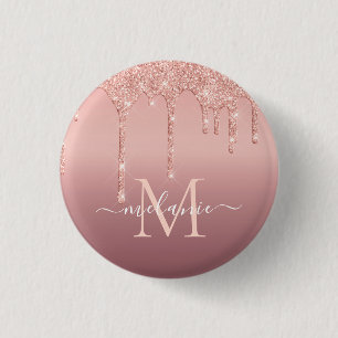 Macaron Rond 2,50 Cm Nom du monogramme Rose de texte Bouton Parties sci