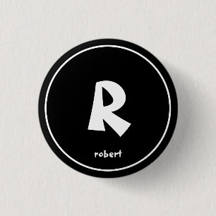 Macaron Rond 2,50 Cm Nom initial de monogame noir et blanc personnalisé