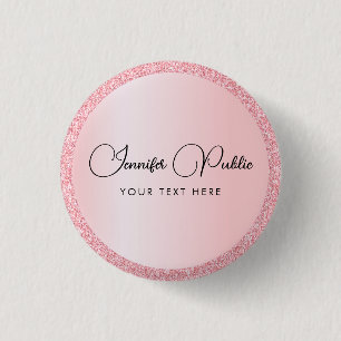 Macaron Rond 2,50 Cm Nom Monogramme personnalisé Rose Parties scintilla
