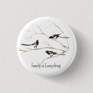 Macaron Rond 2,50 Cm Nom personnalisé Magpie Bird Famille Tout est