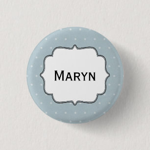 Macaron Rond 2,50 Cm Nom personnalisé Pale Blue avec Pois blancs