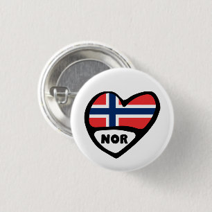 Macaron Rond 2,50 Cm Norway Country Code Flag Heart Pin Badge, NOR