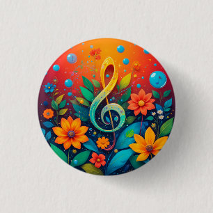 Macaron Rond 2,50 Cm Note Musicale Artistique Entourée De Fleurs Coloré