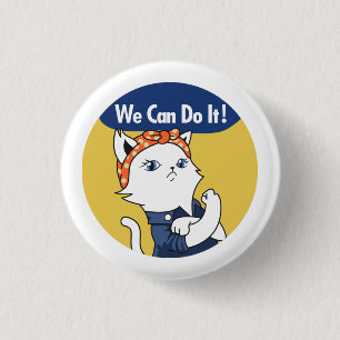 Macaron Rond 2,50 Cm Nous Pouvons Le Faire ! Chat blanc Rosie le bouton