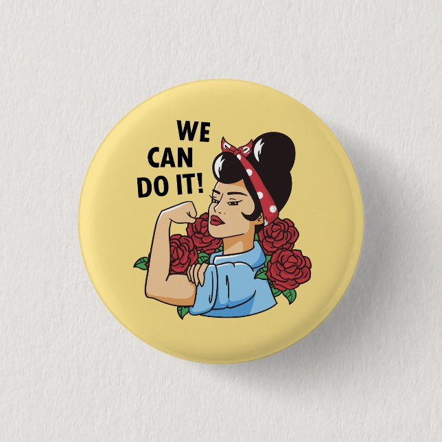 Macaron Rond 2,50 Cm Nous Pouvons Le Faire Rockabilly Rosie Feminist (Devant)