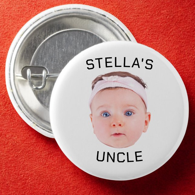 Macaron Rond 2,50 Cm Nouveau cadeau Oncle, personnalisé bébé visage pho (Créateur téléchargé)
