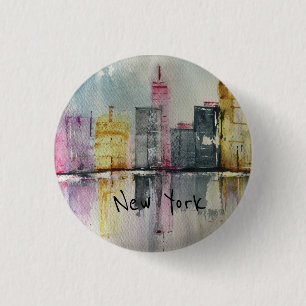 Macaron Rond 2,50 Cm Nouvelle York NYC Skyline Paysage original  