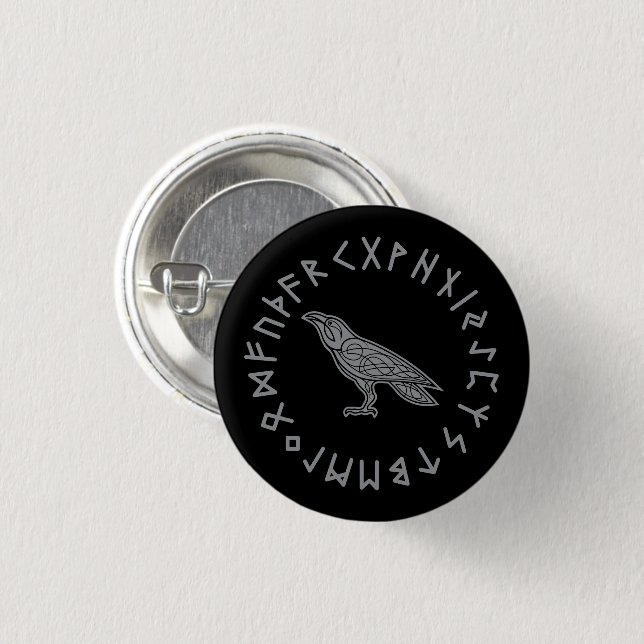 Macaron Rond 2,50 Cm Odin Raven Crow Viking Mythologie runes runes runi (Devant & derrière)