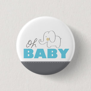 Macaron Rond 2,50 Cm Oh bouton bleu et gris d'éléphant de bébé - de