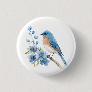 Macaron Rond 2,50 Cm Oiseau bleu avec des fleurs bleues