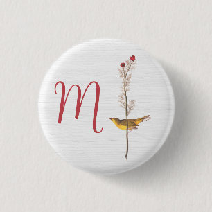 Macaron Rond 2,50 Cm Oiseau jaune d'Audubon sur fleur avec monogramme