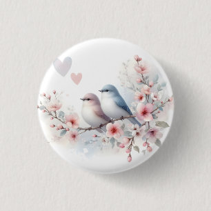 Macaron Rond 2,50 Cm Oiseaux de l'amour romantique Branche de fleurs de