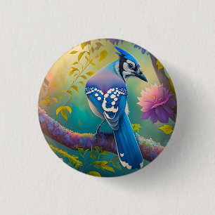 Macaron Rond 2,50 Cm Oiseaux Fantastiques Geai Bleu